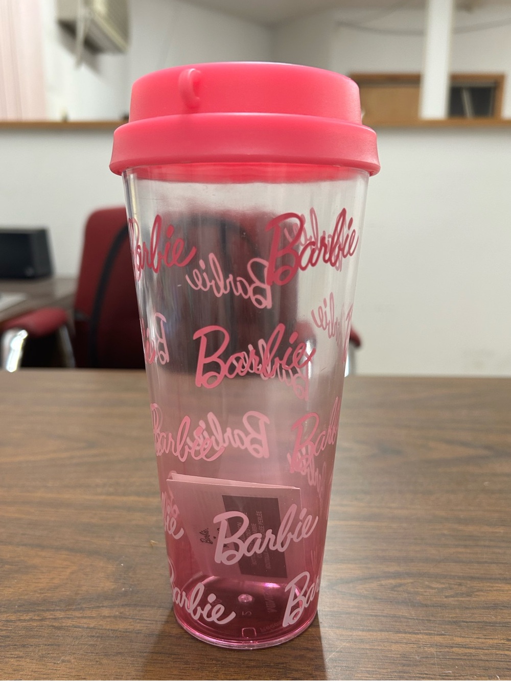 New Barbie Clear Tumbler with Pink Logo and Pink Lid(No Beaded Handle)